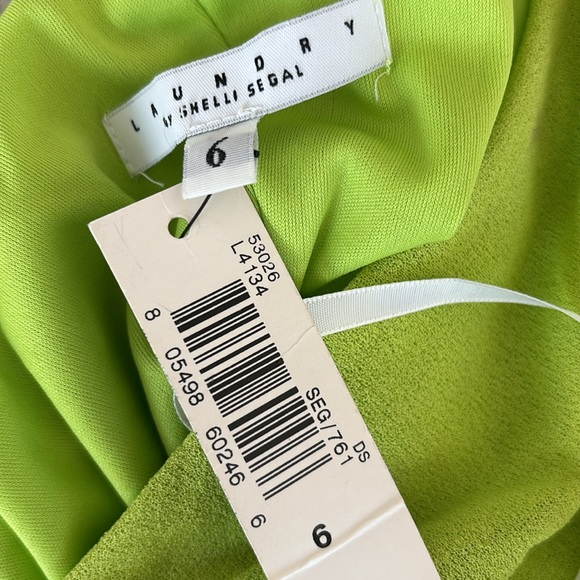 NWT Laundry by Shelli Segal asymmetrical one shoulder Crepe dress Lime Size 6 - Picture 11 of 13